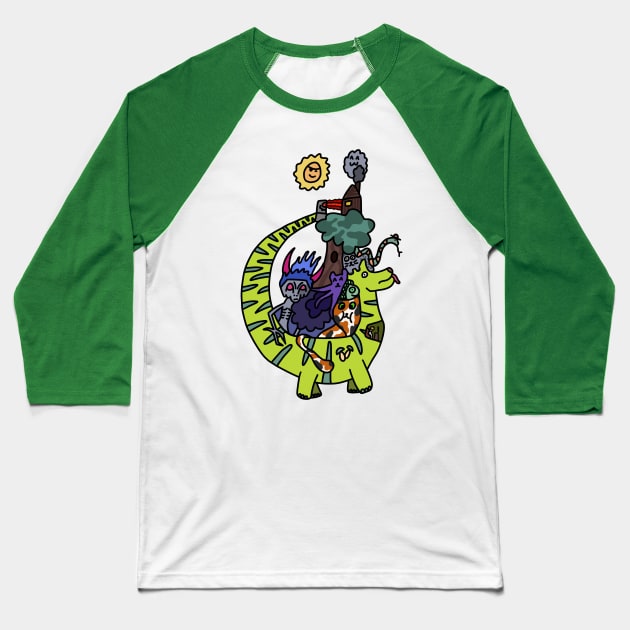 Big Green Robo Dino and more Baseball T-Shirt by The Mighty Shop of Mif